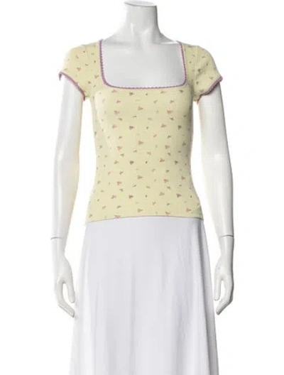 Pre-owned Rouje Floral Print Square Neckline Top In Yellow