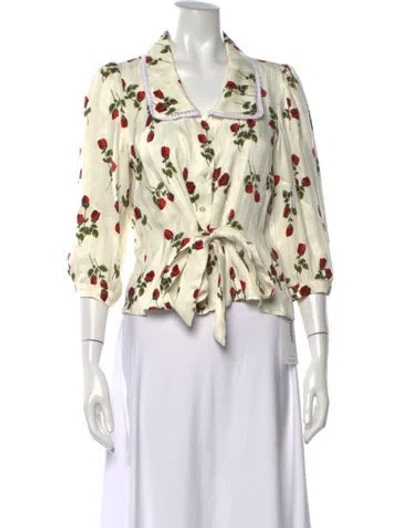 Pre-owned Rouje Floral Print Three-quarter Sleeve Blouse In Neutrals