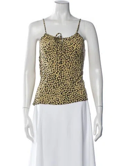 Pre-owned Rouje Floral Print Tie Neck Top In White