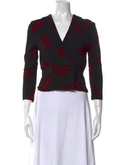Pre-owned Rouje Floral Print V-neck Blouse In Black