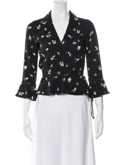 Pre-owned Rouje Floral Print V-neck Blouse In Black