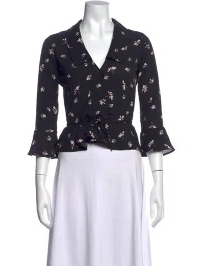 Pre-owned Rouje Floral Print V-neck Blouse In Black