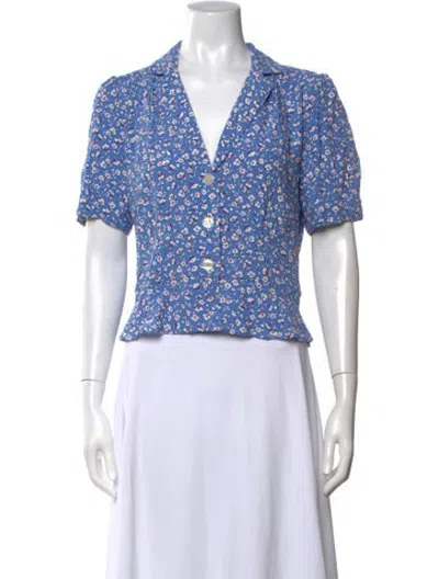 Pre-owned Rouje Floral Print V-neck Blouse In Blue