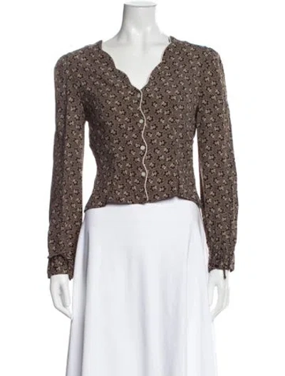 Pre-owned Rouje Floral Print V-neck Blouse In Brown