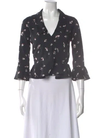 Pre-owned Rouje Floral Print V-neck Blouse In Gray