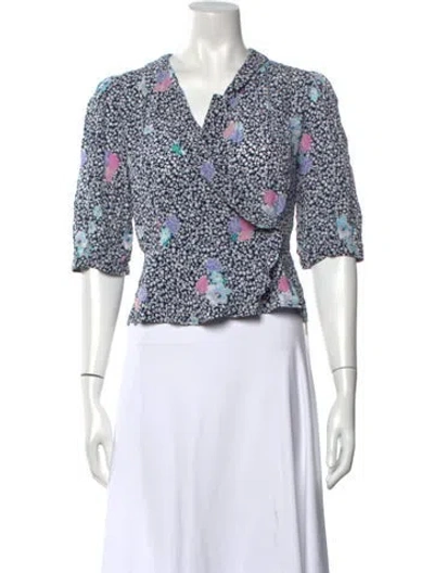 Pre-owned Rouje Floral Print V-neck Blouse In Green