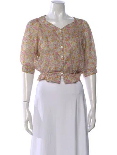 Pre-owned Rouje Floral Print V-neck Blouse In Multi