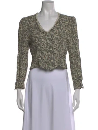 Pre-owned Rouje Floral Print V-neck Blouse In Neutral