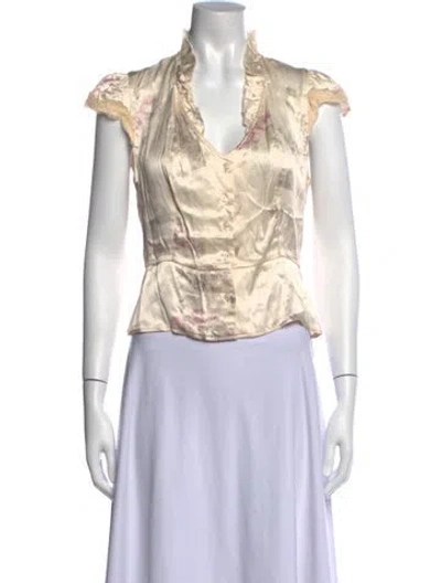 Pre-owned Rouje Floral Print V-neck Blouse In Neutral