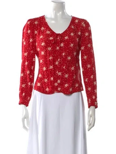 Pre-owned Rouje Floral Print V-neck Blouse In Red