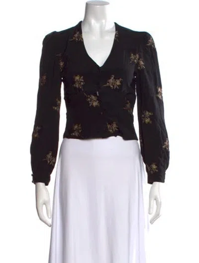 Pre-owned Rouje Floral Print V-neck Blouse W/ Tags In Black