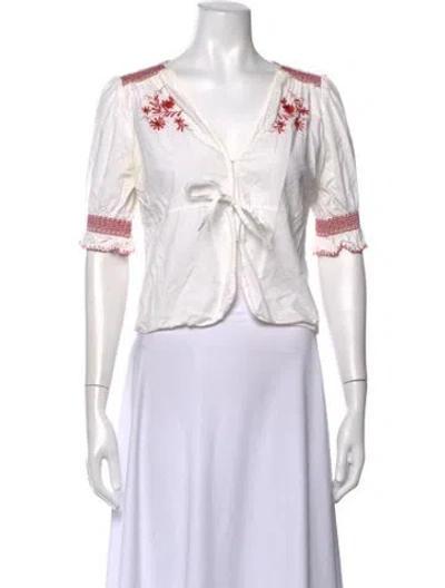 Pre-owned Rouje Floral Print V-neck Blouse In White