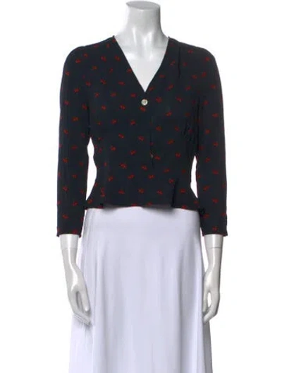 Pre-owned Rouje Floral Print V-neck Crop Top In Black