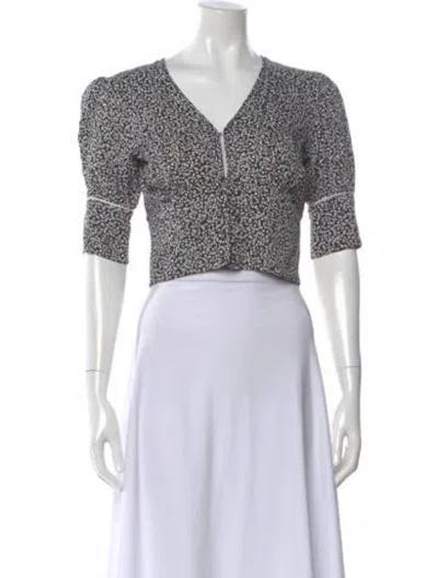 Pre-owned Rouje Floral Print V-neck Crop Top In Black