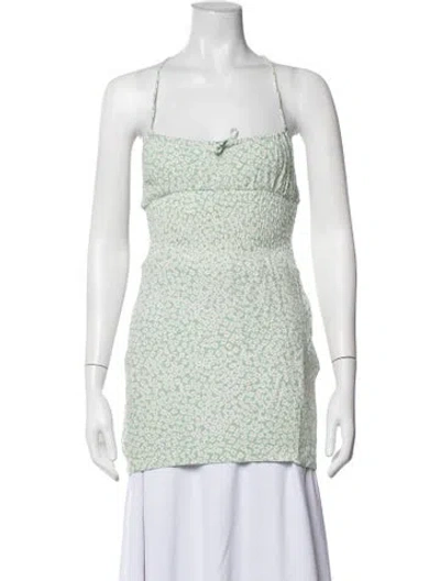 Pre-owned Rouje Floral Print V-neck Crop Top In Green