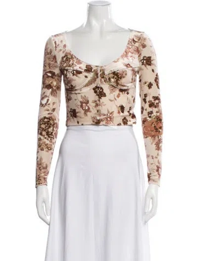 Pre-owned Rouje Floral Print V-neck Crop Top In Multi