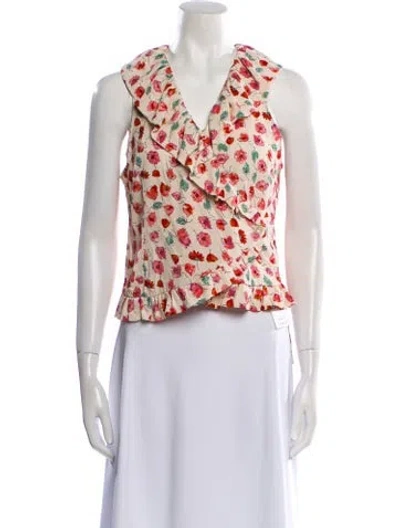 Pre-owned Rouje Floral Print V-neck Crop Top In Neutral
