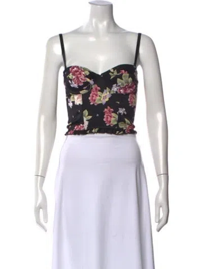 Pre-owned Rouje Floral Print V-neck Crop Top W/ Tags In Black