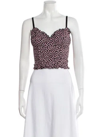 Pre-owned Rouje Floral Print V-neck Crop Top W/ Tags In Black