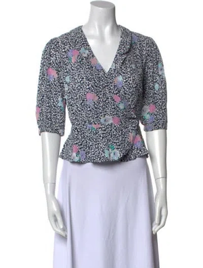 Pre-owned Rouje Floral Print V-neck Crop Top In White