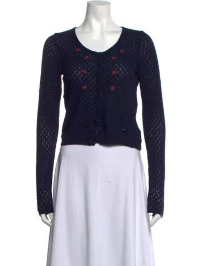 Pre-owned Rouje Floral Print V-neck Sweater In Blue