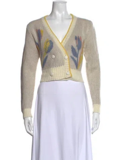 Pre-owned Rouje Floral Print V-neck Sweater In Neutral