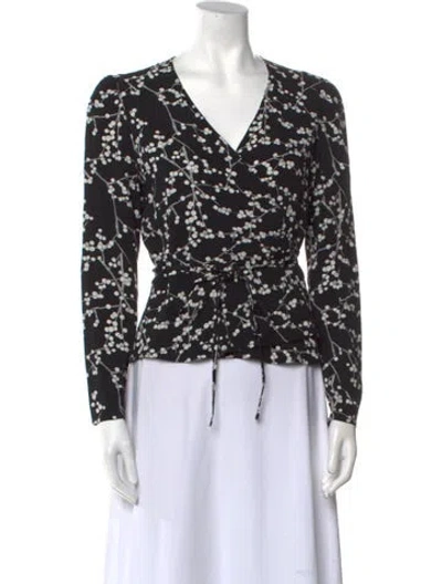 Pre-owned Rouje Floral Print V-neck Top In Black