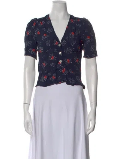 Pre-owned Rouje Floral Print V-neck Top In Black