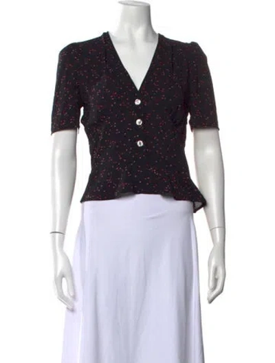 Pre-owned Rouje Floral Print V-neck Top In Black