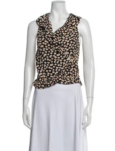 Pre-owned Rouje Floral Print V-neck Top In Black
