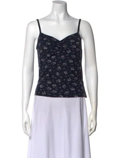 Pre-owned Rouje Floral Print V-neck Top In Blue