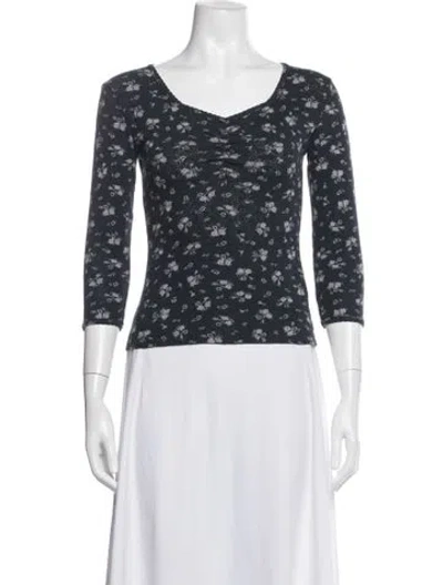 Pre-owned Rouje Floral Print V-neck Top In Blue