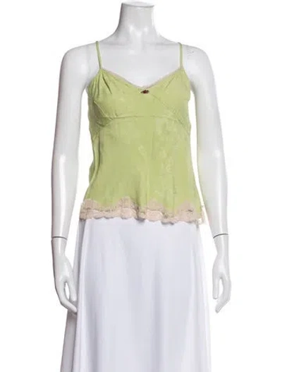 Pre-owned Rouje Floral Print V-neck Top In Green