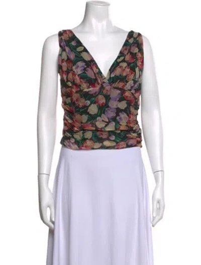 Pre-owned Rouje Floral Print V-neck Top In Multicolor