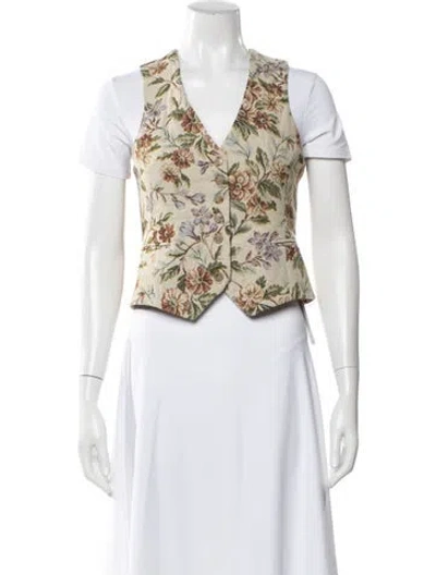 Pre-owned Rouje Floral Print V-neck Top In Neutral