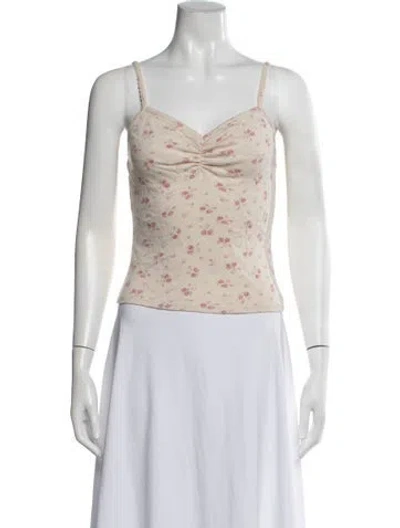 Pre-owned Rouje Floral Print V-neck Top In Neutrals