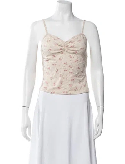 Pre-owned Rouje Floral Print V-neck Top In Neutrals