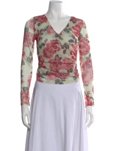 Pre-owned Rouje Floral Print V-neck Top In Pink
