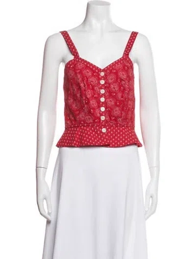 Pre-owned Rouje Floral Print V-neck Top In Red