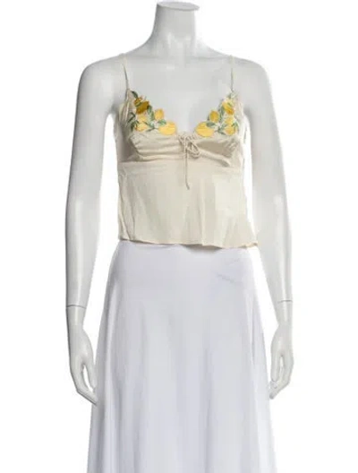 Pre-owned Rouje Floral Print V-neck Top In White