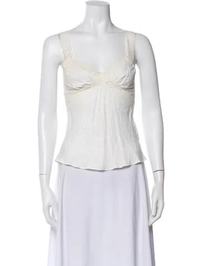Pre-owned Rouje Floral Print V-neck Top In White