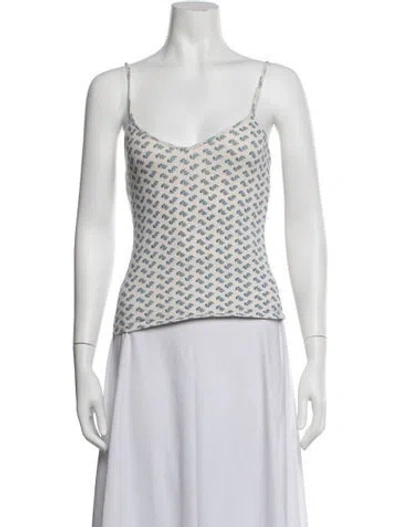 Pre-owned Rouje Floral Print V-neck Top In White