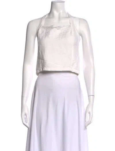 Pre-owned Rouje Halterneck Sleeveless Crop Top In White