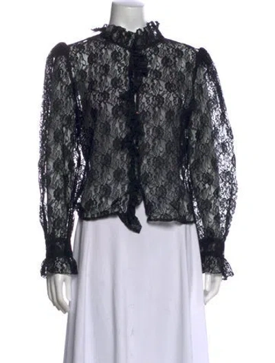 Pre-owned Rouje Lace Pattern Mock Neck Blouse In Black