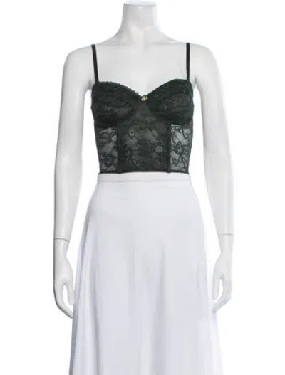 Pre-owned Rouje Lace Pattern V-neck Crop Top In Black
