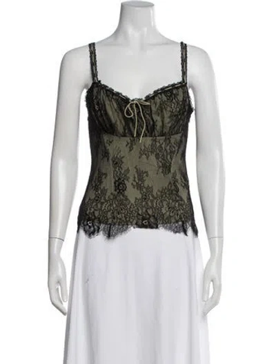 Pre-owned Rouje Lace Pattern V-neck Top In Green