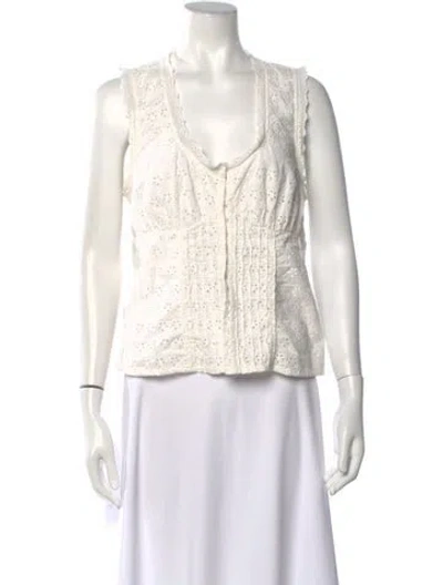 Pre-owned Rouje Lace Pattern V-neck Top In White