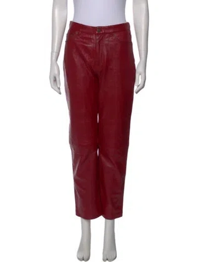 Pre-owned Rouje Lamb Leather Straight Leg Pants In Red