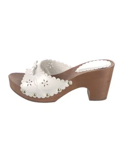 Pre-owned Rouje Leather Bow Accents Slides In White
