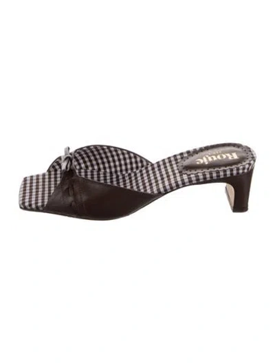 Pre-owned Rouje Leather Printed Slides In Brown